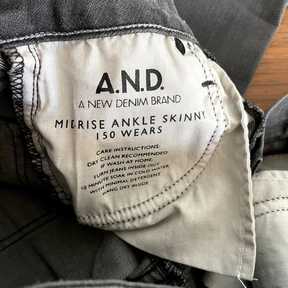 A.N.D. A New Denim Brand Mid Rise Ankle Skinny Jeans Grey - Picture 8 of 9